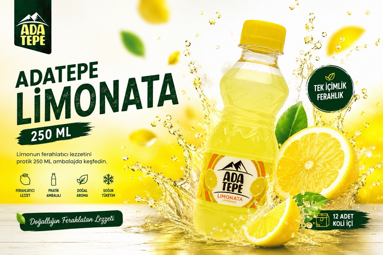Limonun ferahlatıcı tadını pratik 250 ML ambalajla buluşturan Adatepe Limonata, günün her anında serin ve keyifli bir içim sunar.